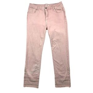 Luxe Moda Straight Leg Embellished Hem Pants Women 14 Pink Mauve Boho Chic